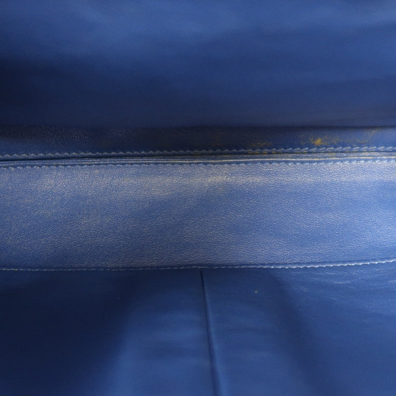 CHANEL Vintage Matelasse Calfskin Flap Shoulder Bag Blue Gold Hardware