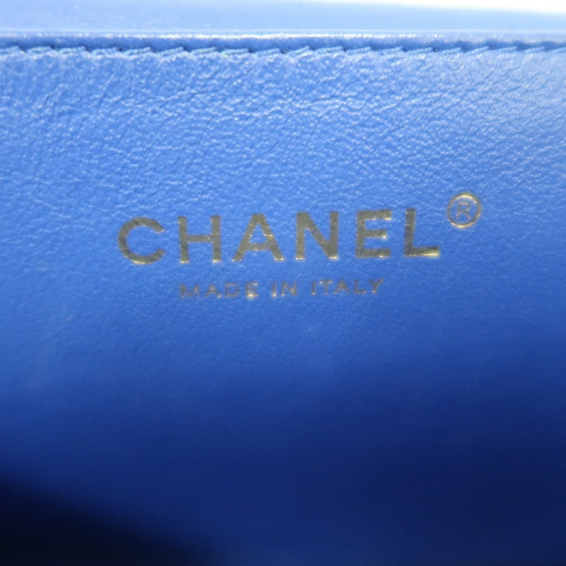 CHANEL Vintage Matelasse Calfskin Flap Shoulder Bag Blue Gold Hardware