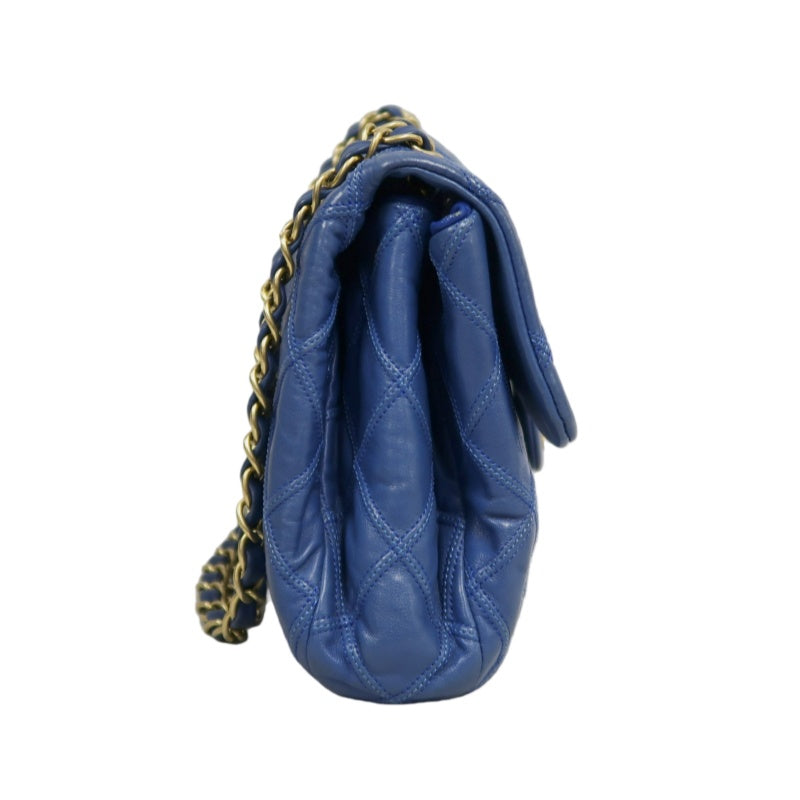 CHANEL Vintage Matelasse Calfskin Flap Shoulder Bag Blue Gold Hardware