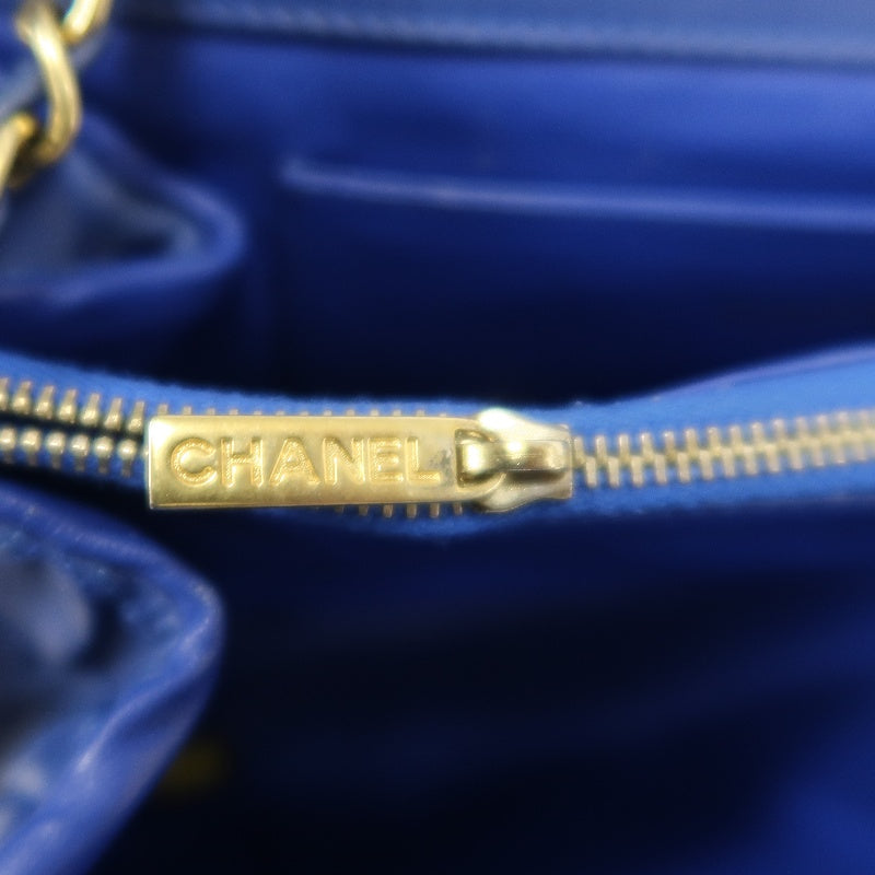 CHANEL Vintage Matelasse Calfskin Flap Shoulder Bag Blue Gold Hardware