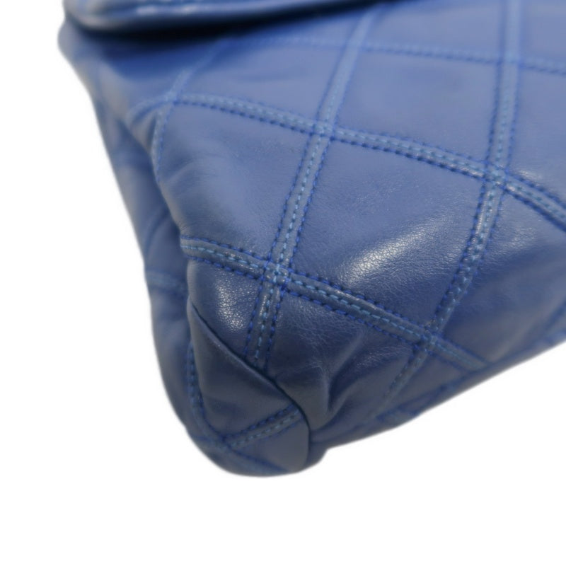 CHANEL Vintage Matelasse Calfskin Flap Shoulder Bag Blue Gold Hardware