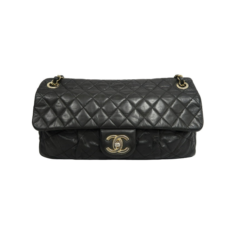 CHANEL Matelasse Cloud Flap Calfskin Shoulder Bag Black Silver Hardware