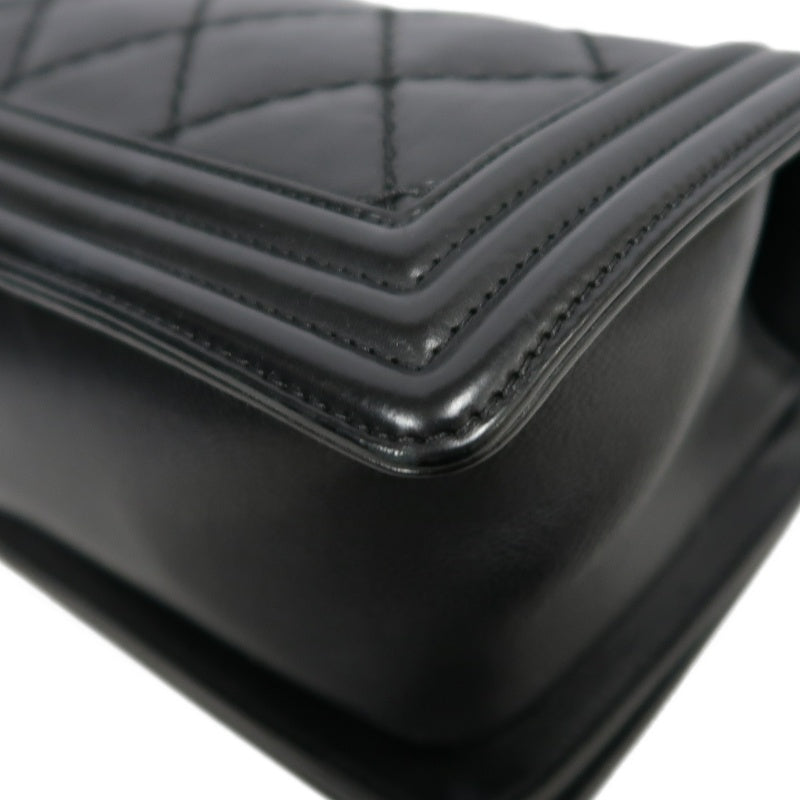 CHANEL Boy Leboy Matelasse Lambskin Shoulder Bag Black Silver Hardware With Authenticity Card