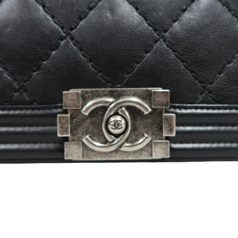 CHANEL Boy Leboy Matelasse Lambskin Shoulder Bag Black Silver Hardware With Authenticity Card