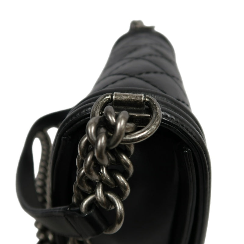 CHANEL Boy Leboy Matelasse Lambskin Shoulder Bag Black Silver Hardware With Authenticity Card