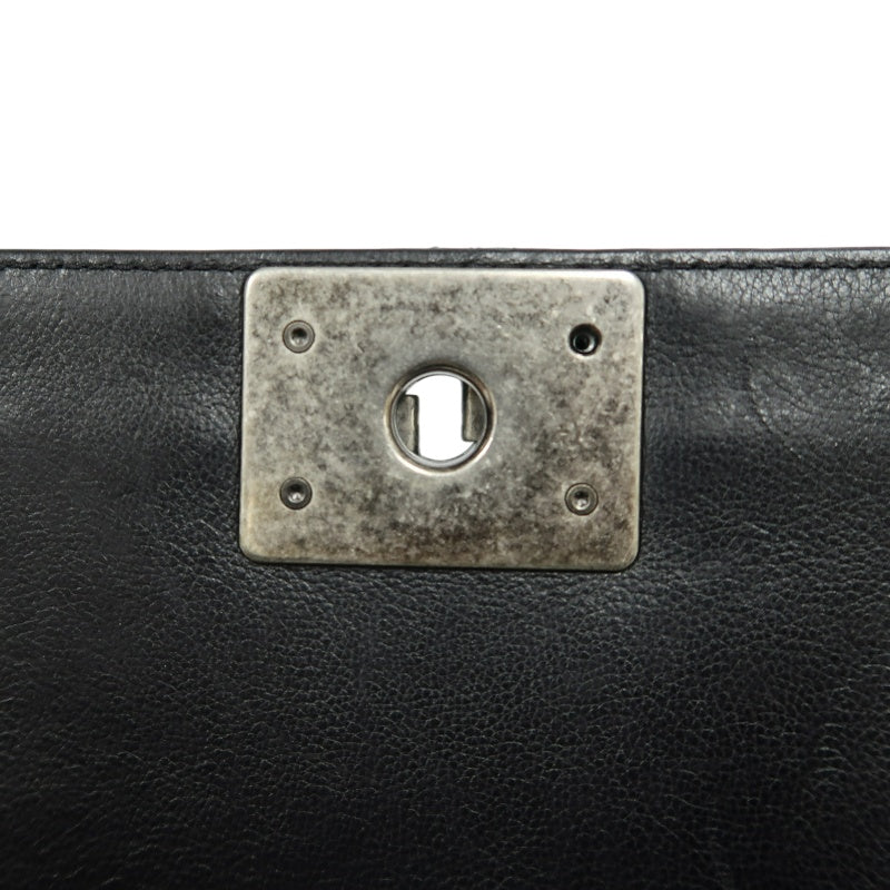 CHANEL Boy Leboy Matelasse Lambskin Shoulder Bag Black Silver Hardware With Authenticity Card