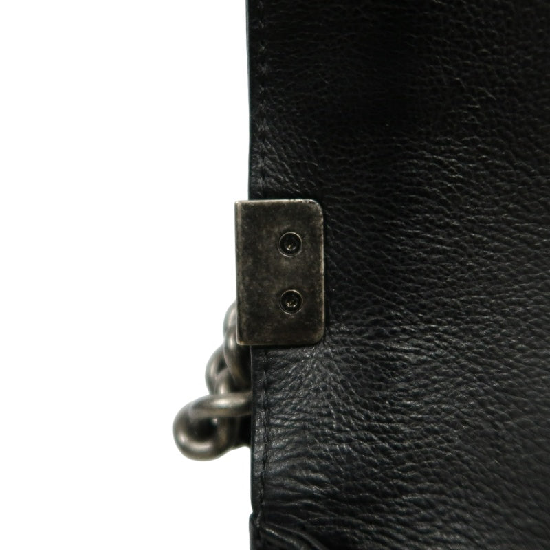 CHANEL Boy Leboy Matelasse Lambskin Shoulder Bag Black Silver Hardware With Authenticity Card