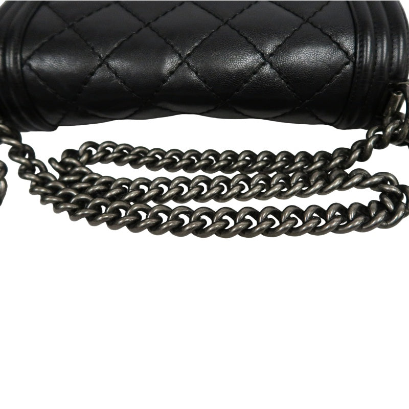 CHANEL Boy Leboy Matelasse Lambskin Shoulder Bag Black Silver Hardware With Authenticity Card