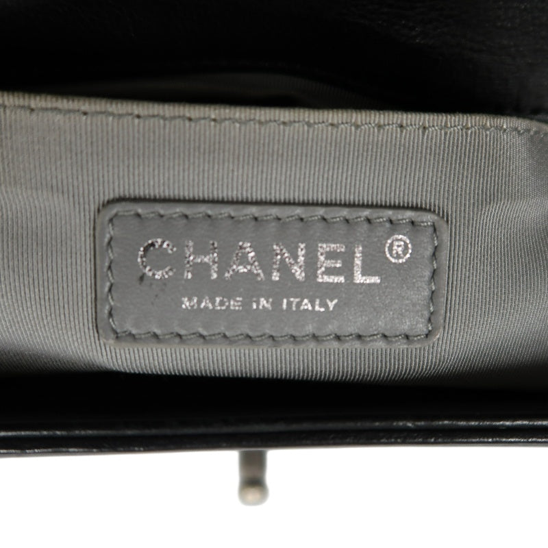 CHANEL Boy Leboy Matelasse Lambskin Shoulder Bag Black Silver Hardware With Authenticity Card