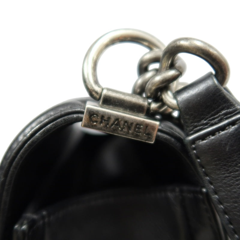 CHANEL Boy Leboy Matelasse Lambskin Shoulder Bag Black Silver Hardware With Authenticity Card