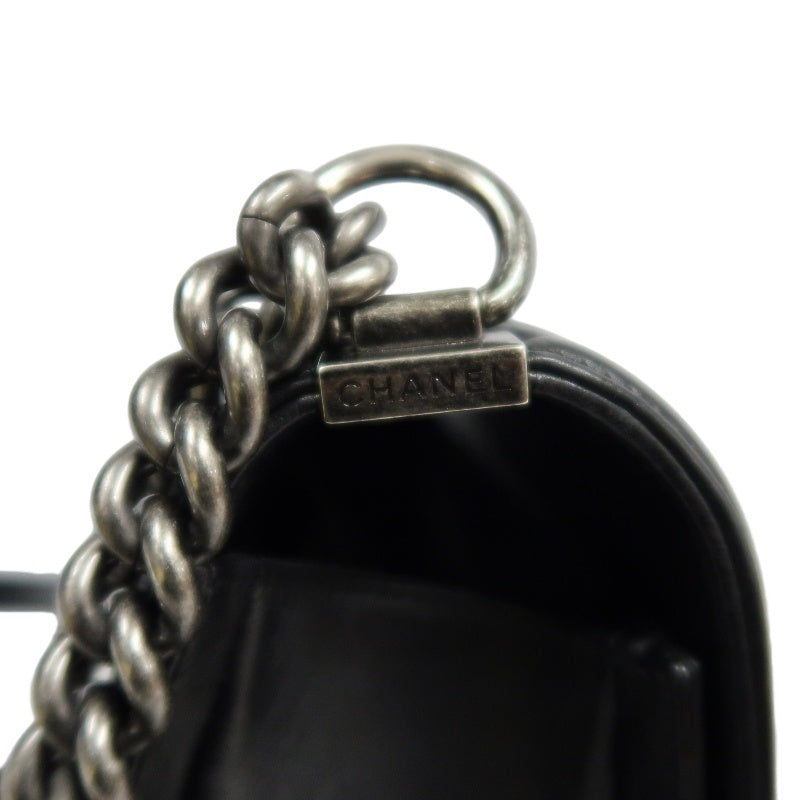 CHANEL Boy Leboy Matelasse Lambskin Shoulder Bag Black Silver Hardware With Authenticity Card
