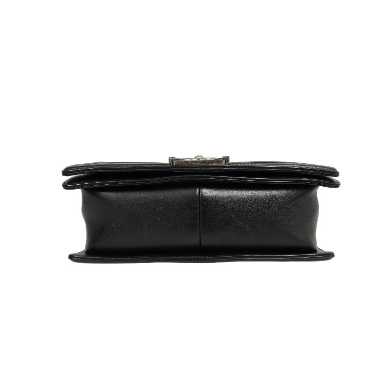 CHANEL Boy Leboy Matelasse Lambskin Shoulder Bag Black Silver Hardware With Authenticity Card