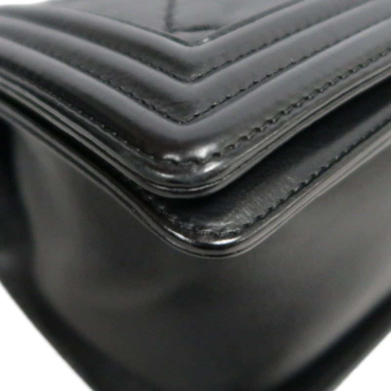 CHANEL Boy Leboy Matelasse Lambskin Shoulder Bag Black Silver Hardware With Authenticity Card