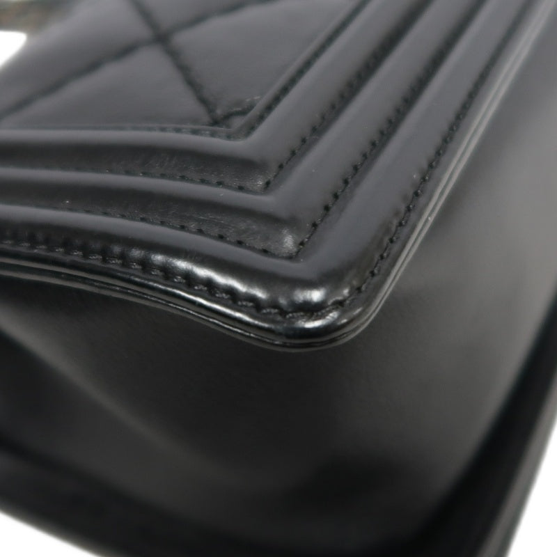 CHANEL Boy Leboy Matelasse Lambskin Shoulder Bag Black Silver Hardware With Authenticity Card