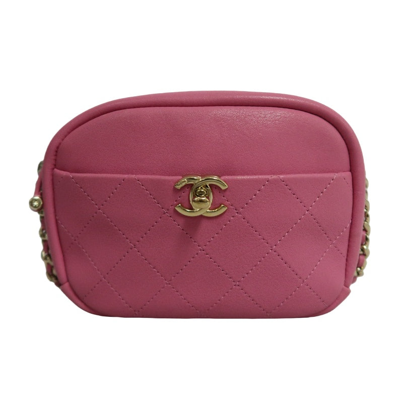 CHANEL Matelasse Lambskin Camera Shoulder Bag Pink Gold Hardware