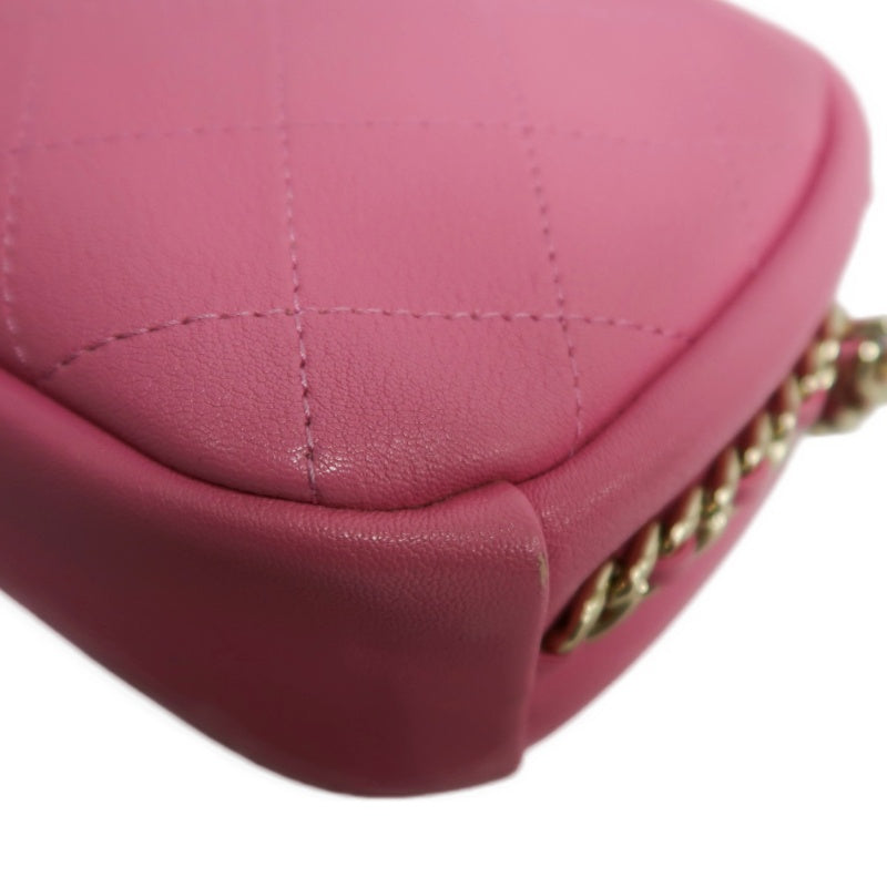 CHANEL Matelasse Lambskin Camera Shoulder Bag Pink Gold Hardware