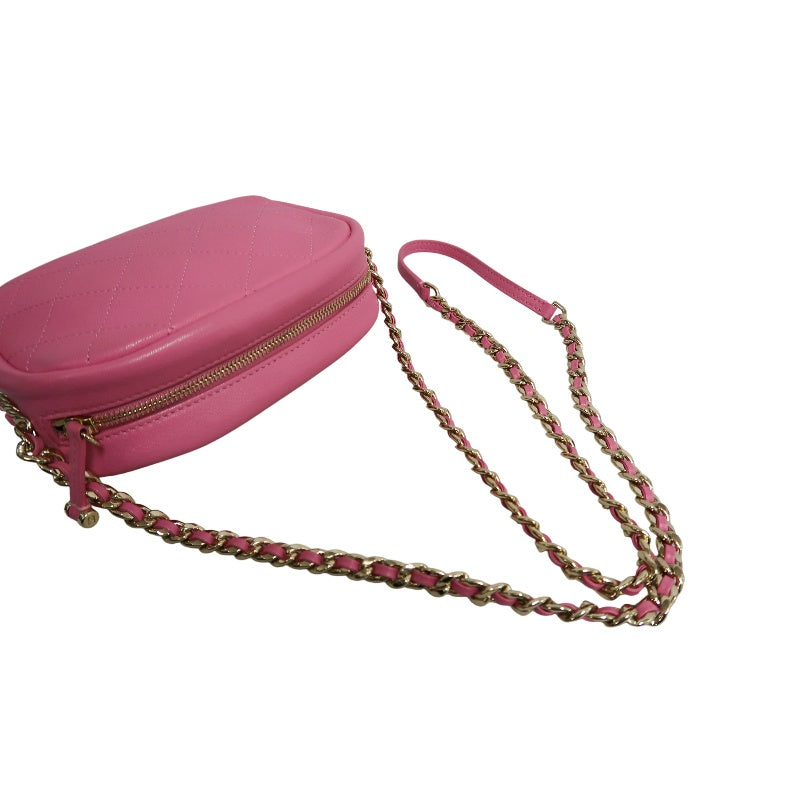 CHANEL Matelasse Lambskin Camera Shoulder Bag Pink Gold Hardware