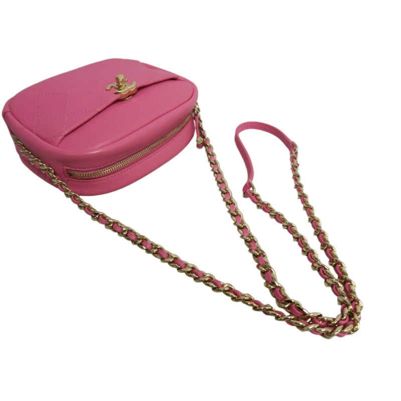 CHANEL Matelasse Lambskin Camera Shoulder Bag Pink Gold Hardware