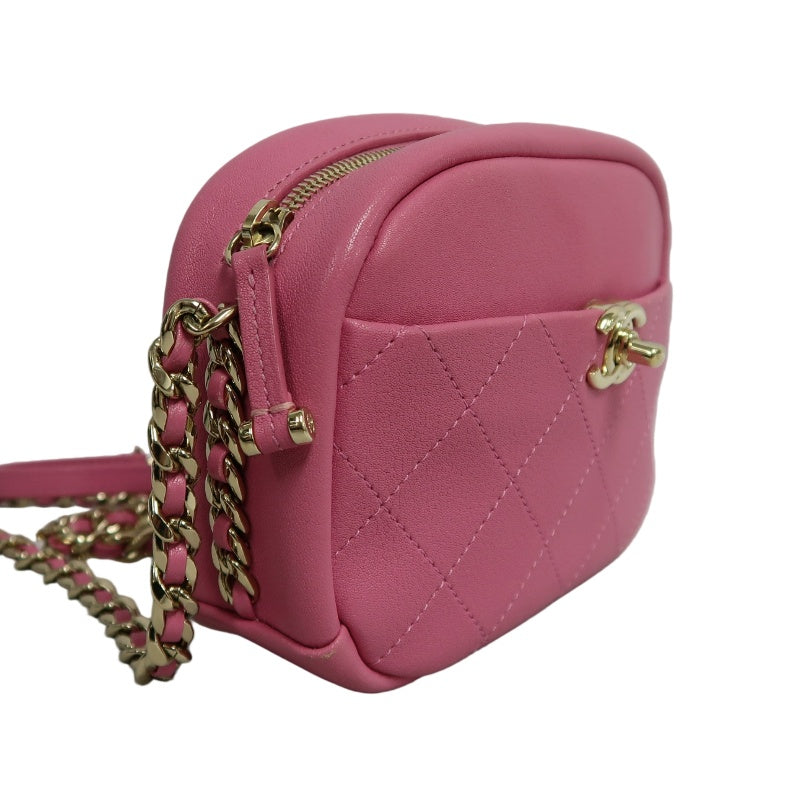 CHANEL Matelasse Lambskin Camera Shoulder Bag Pink Gold Hardware