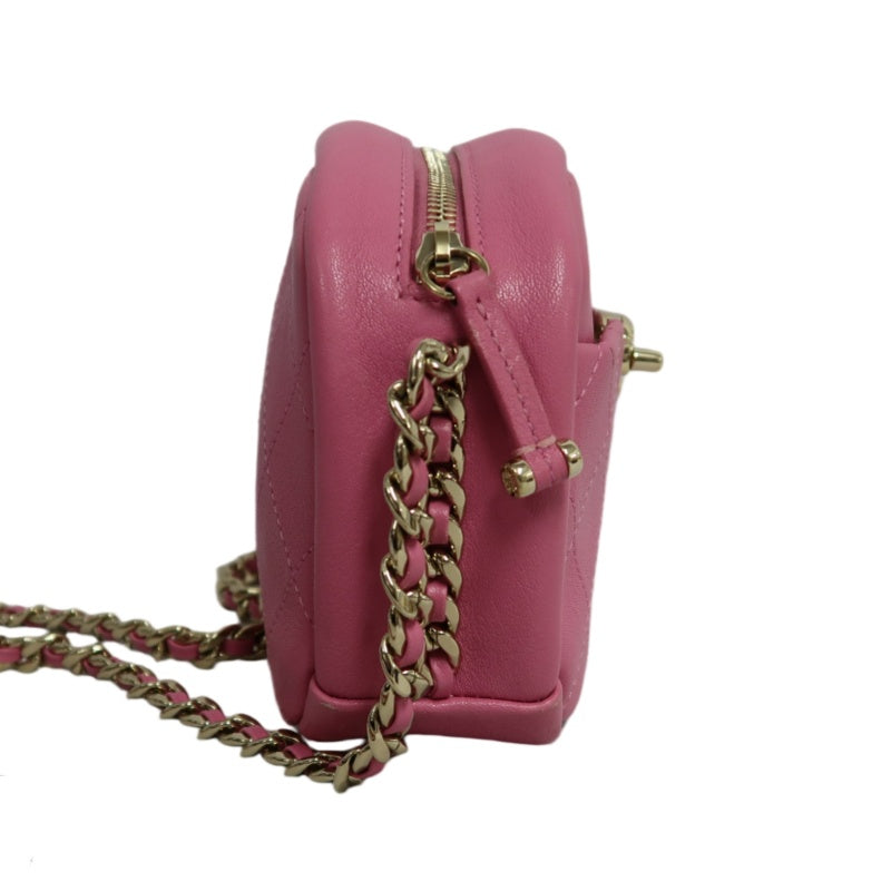 CHANEL Matelasse Lambskin Camera Shoulder Bag Pink Gold Hardware