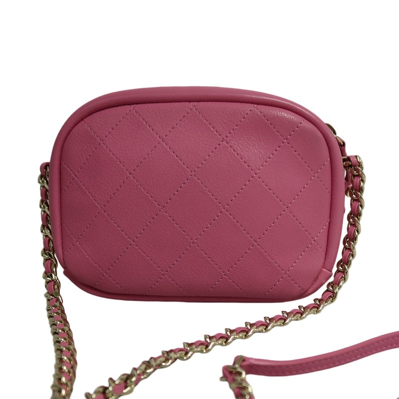 CHANEL Matelasse Lambskin Camera Shoulder Bag Pink Gold Hardware