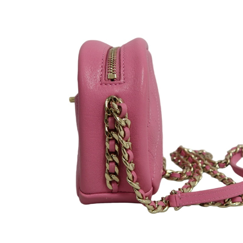 CHANEL Matelasse Lambskin Camera Shoulder Bag Pink Gold Hardware