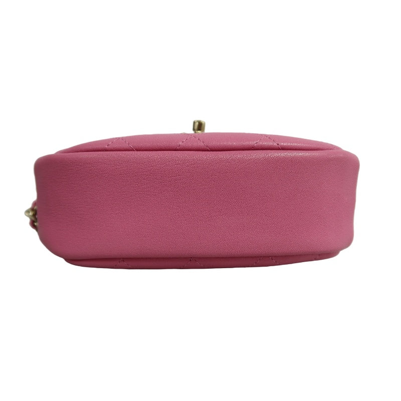 CHANEL Matelasse Lambskin Camera Shoulder Bag Pink Gold Hardware