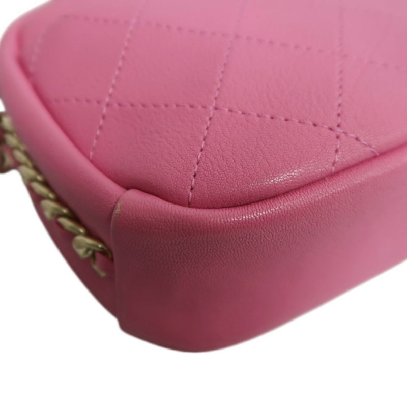 CHANEL Matelasse Lambskin Camera Shoulder Bag Pink Gold Hardware