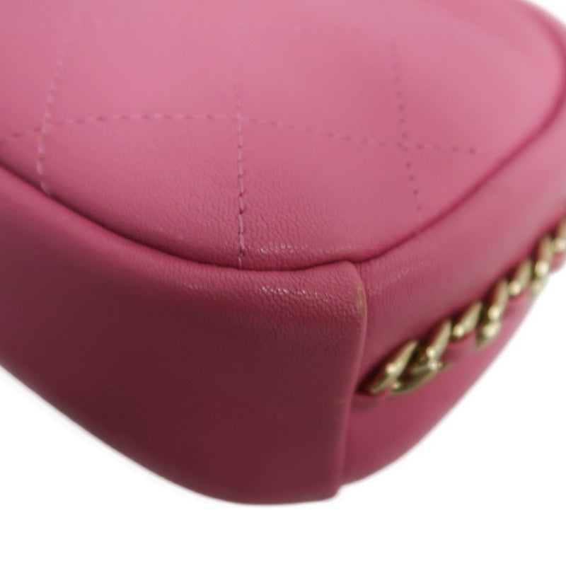 CHANEL Matelasse Lambskin Camera Shoulder Bag Pink Gold Hardware