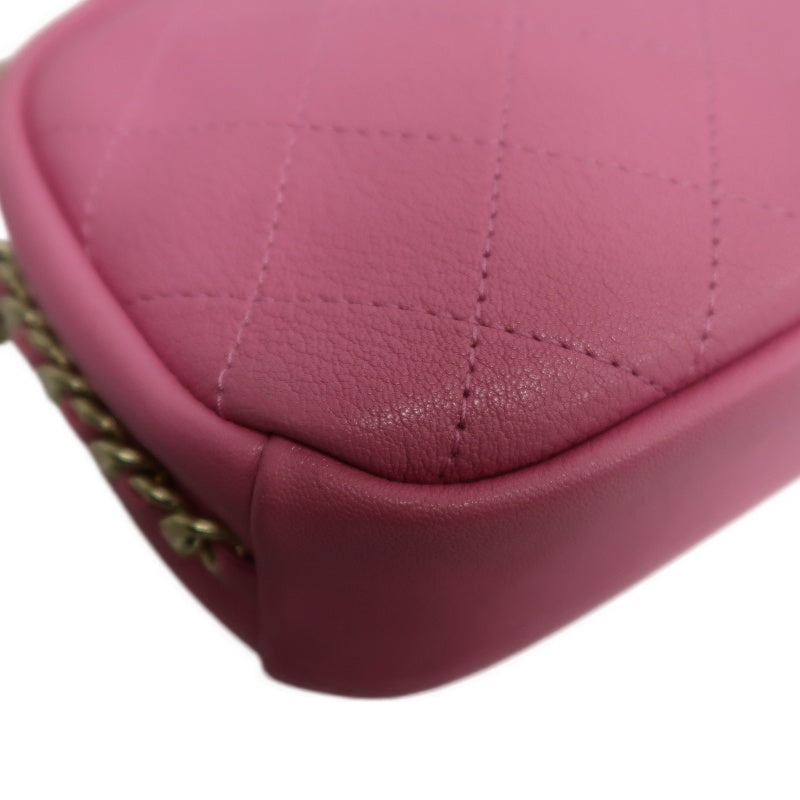 CHANEL Matelasse Lambskin Camera Shoulder Bag Pink Gold Hardware