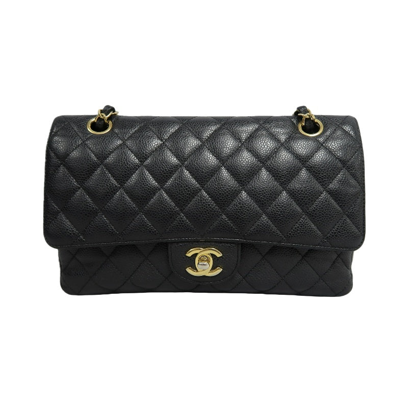 CHANEL Classic Flap Matelasse Caviar Shoulder Bag Black Gold Hardware