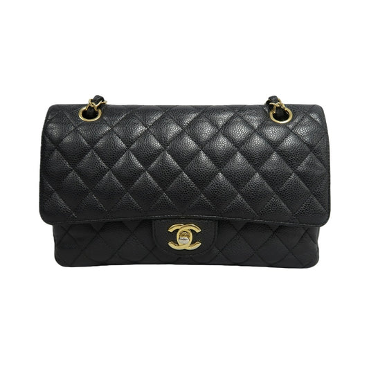 CHANEL Classic Flap Matelasse Caviar Shoulder Bag Black Gold Hardware