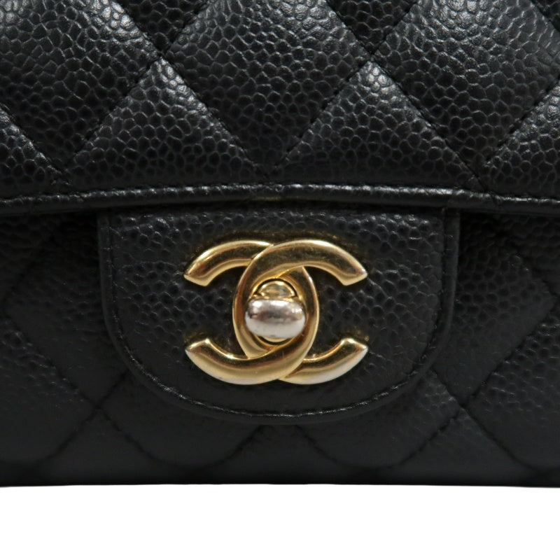 CHANEL Classic Flap Matelasse Caviar Shoulder Bag Black Gold Hardware