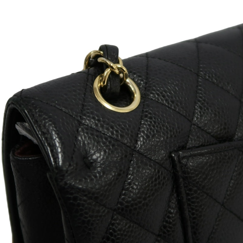 CHANEL Classic Flap Matelasse Caviar Shoulder Bag Black Gold Hardware