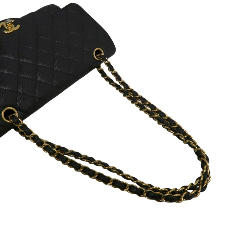CHANEL Classic Flap Matelasse Caviar Shoulder Bag Black Gold Hardware