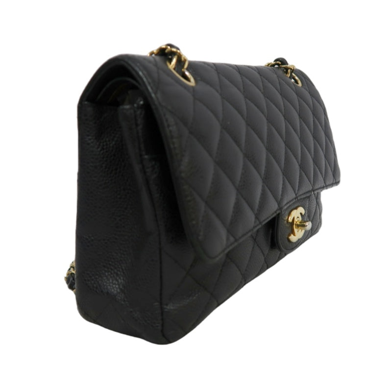 CHANEL Classic Flap Matelasse Caviar Shoulder Bag Black Gold Hardware