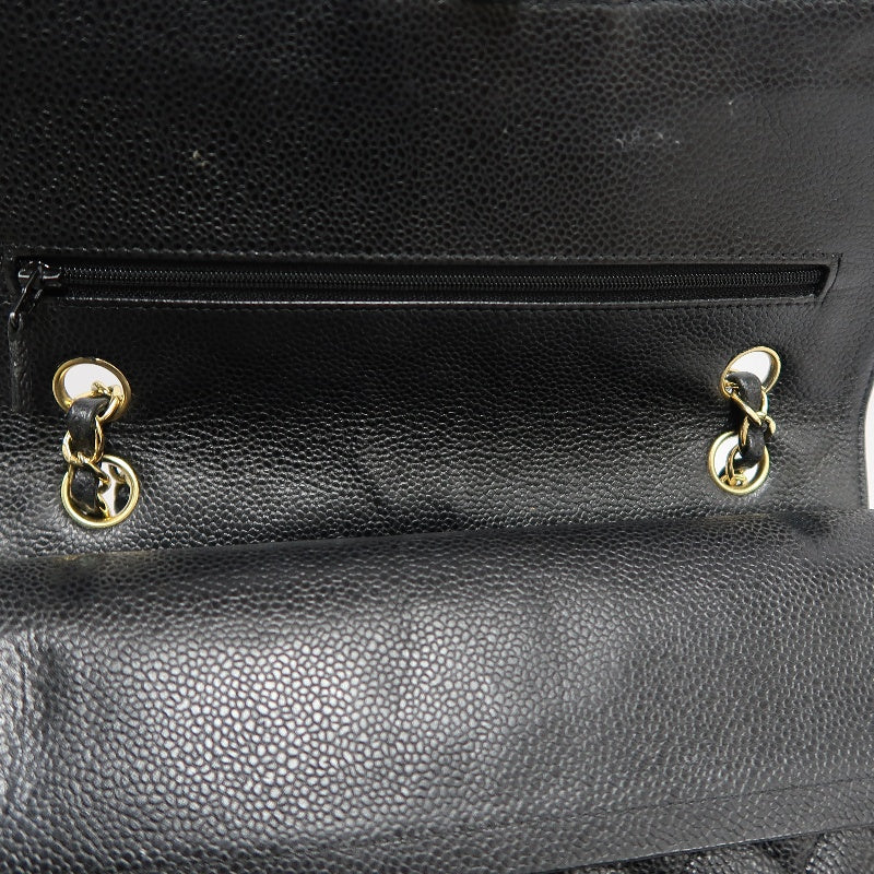 CHANEL Classic Flap Matelasse Caviar Shoulder Bag Black Gold Hardware