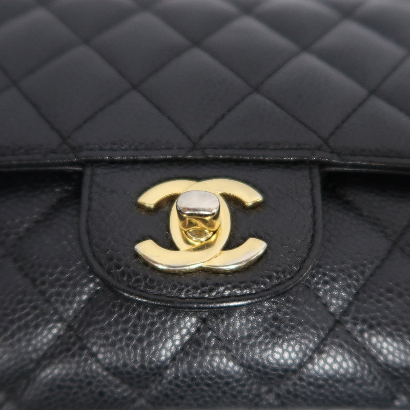 CHANEL Classic Flap Matelasse Caviar Shoulder Bag Black Gold Hardware