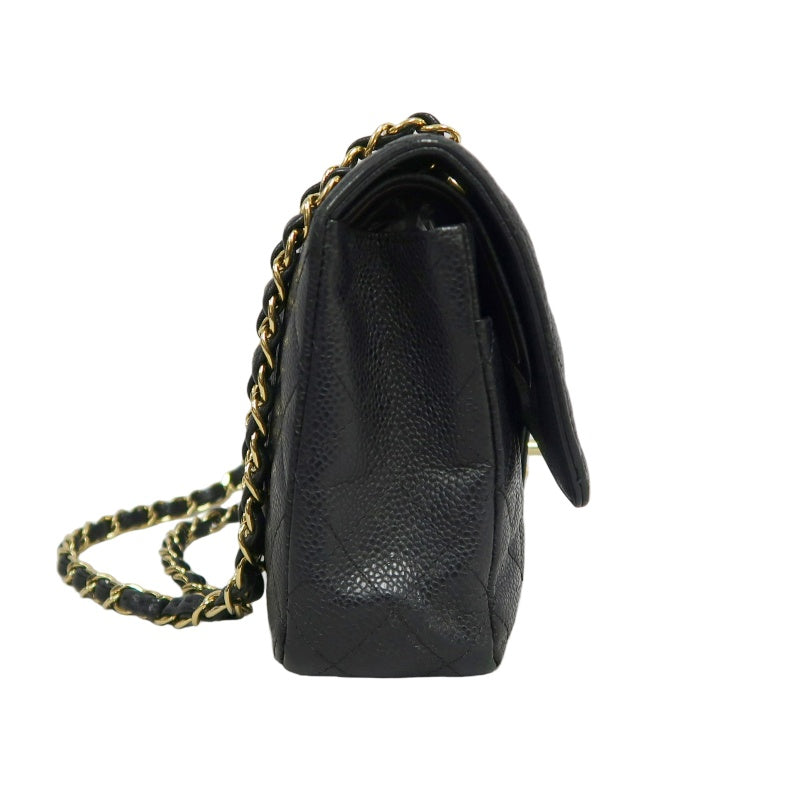 CHANEL Classic Flap Matelasse Caviar Shoulder Bag Black Gold Hardware