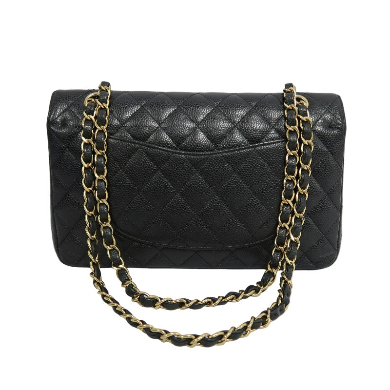 CHANEL Classic Flap Matelasse Caviar Shoulder Bag Black Gold Hardware