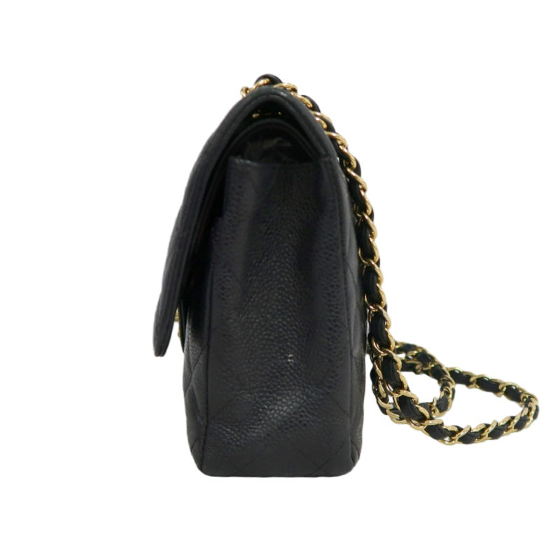 CHANEL Classic Flap Matelasse Caviar Shoulder Bag Black Gold Hardware