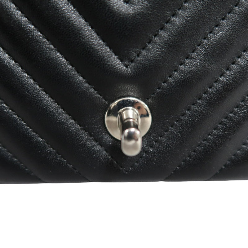 CHANEL Chevron V-stitch Lambskin Flap Shoulder Bag Black Silver Hardware