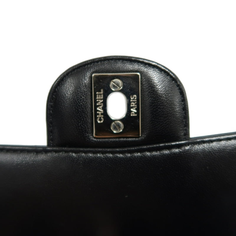 CHANEL Chevron V-stitch Lambskin Flap Shoulder Bag Black Silver Hardware