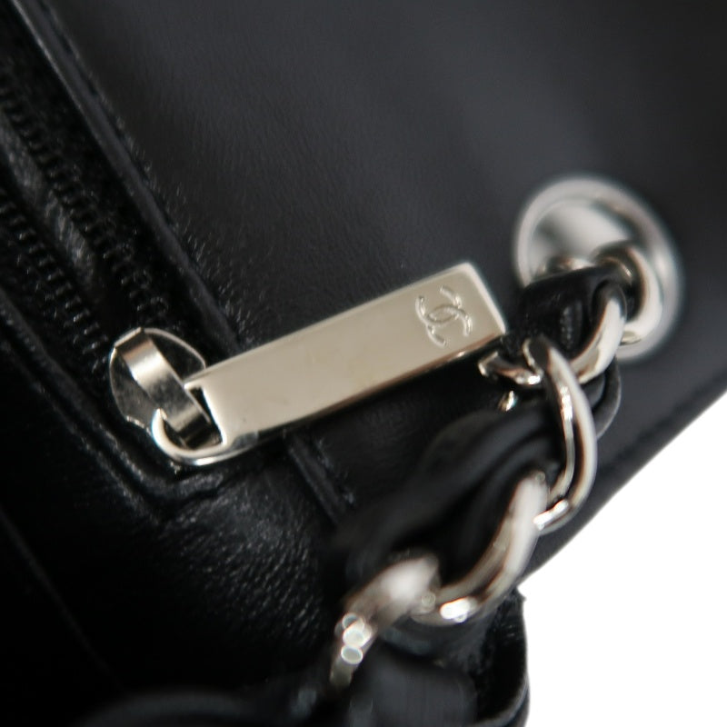 CHANEL Chevron V-stitch Lambskin Flap Shoulder Bag Black Silver Hardware