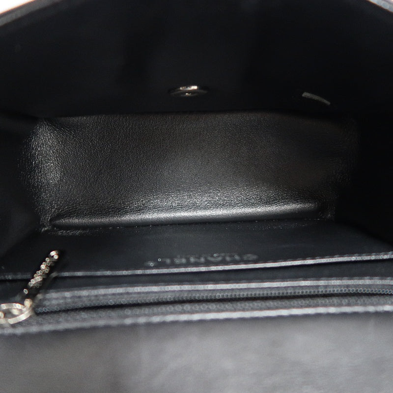 CHANEL Chevron V-stitch Lambskin Flap Shoulder Bag Black Silver Hardware