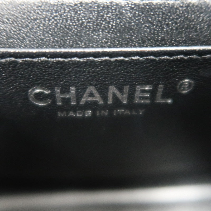 CHANEL Chevron V-stitch Lambskin Flap Shoulder Bag Black Silver Hardware