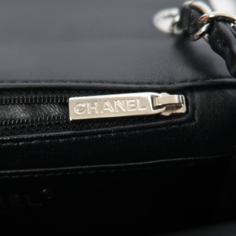 CHANEL Chevron V-stitch Lambskin Flap Shoulder Bag Black Silver Hardware