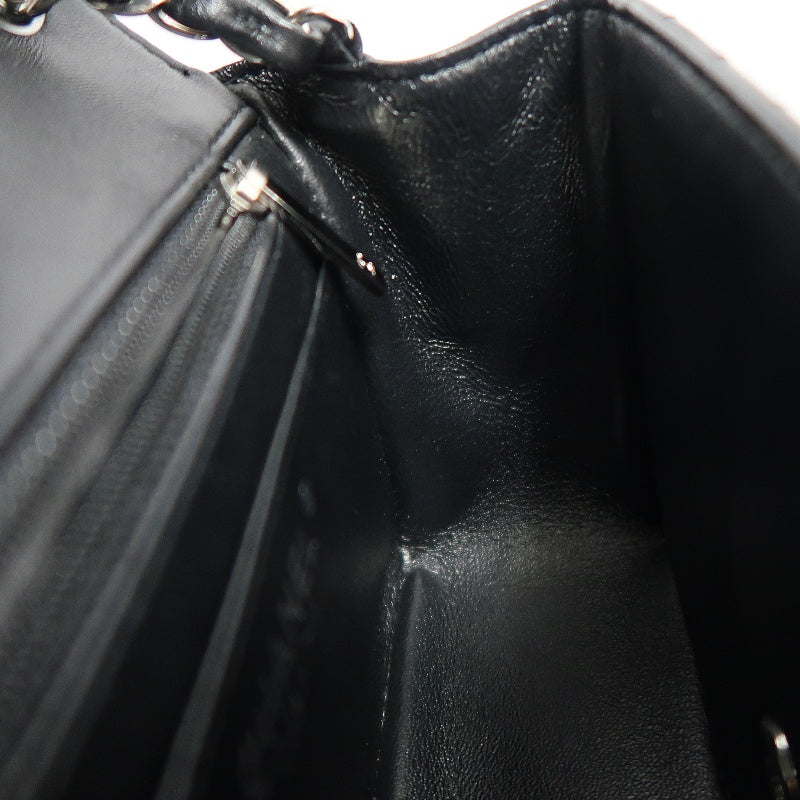 CHANEL Chevron V-stitch Lambskin Flap Shoulder Bag Black Silver Hardware