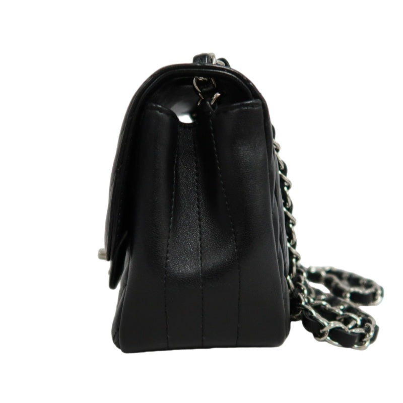 CHANEL Chevron V-stitch Lambskin Flap Shoulder Bag Black Silver Hardware