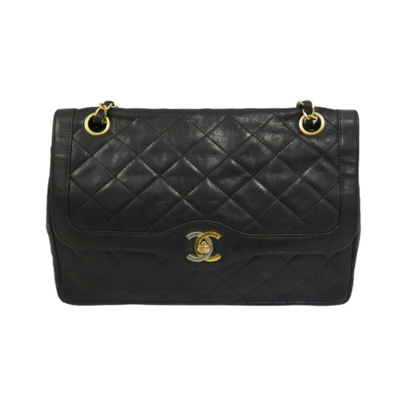CHANEL Paris Limited Edition Matelasse Lambskin Flap Crossbody Bag Black Gold Hardware